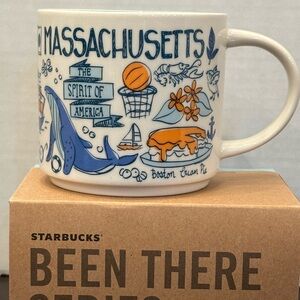 Starbucks Massachusetts Illustration Mug — Blue & Orange Accents